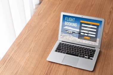 Online uçuş rezervasyon sitesi mod rezervasyon sistemi sağlar. Seyahat teknolojisi kavramı .