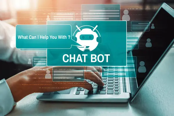 AI Chatbot smart digital customer service application concept. Computer or mobile device application using artificial intelligence chat bot automatic reply online message to help customers instant uds
