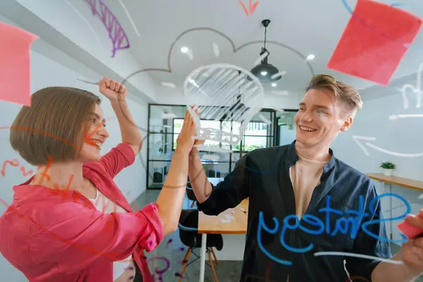 Two Smart Cooperative Business People Giving High Five Celebrate Successful — Stock Photo, Image
