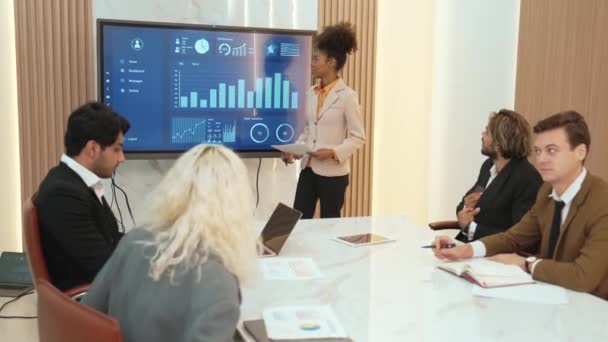 Presentation Office Ornament Meeting Room Analyst Team Utilize Fintech Analyze — Stock Video