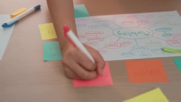 Hand Close Van Startup Werknemer Team Brainstormen Strategisch Marketing Plan — Stockvideo