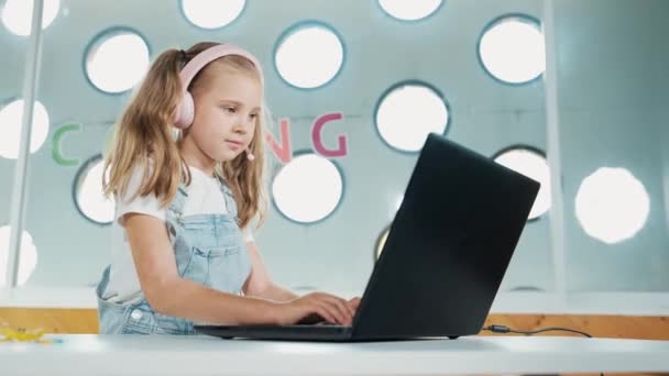 Young Student Working Laptop Studying Online Classroom Caucasian Girl Typing — Stock Video