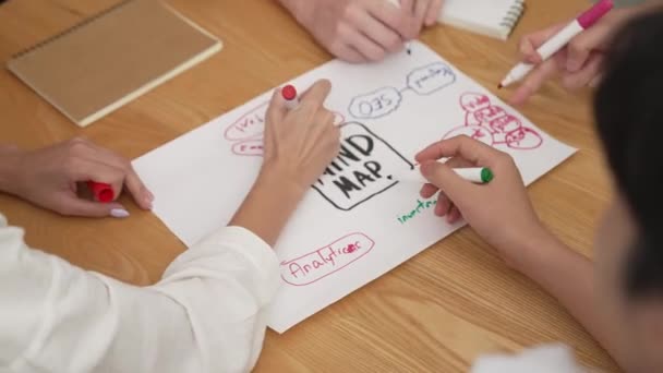 Närbild Skickliga Affärsmän Hand Brainstorming Arbeta Tillsammans Diskutera Marknadsföring Idé — Stockvideo