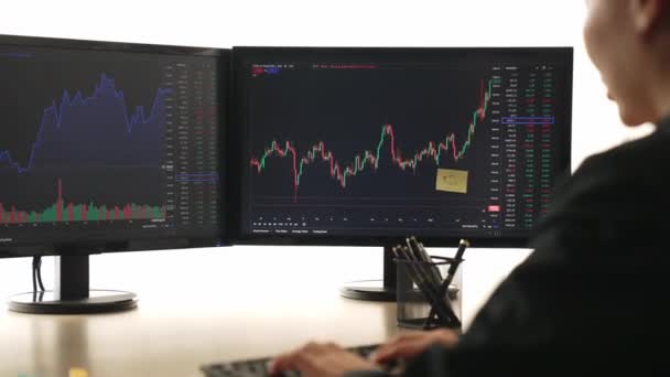 Slow Motion Företagare Investerare Aktiehandel Företag Analysera Börs Marknadsföring Tittar — Stockvideo