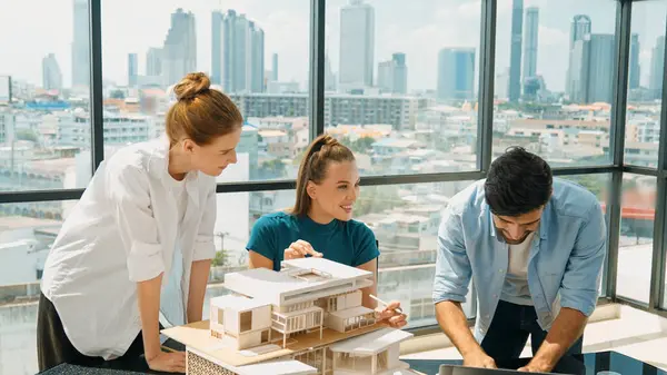 Smart Architect Team Discussion House Design While Handsome Male Worker — Stock Photo, Image