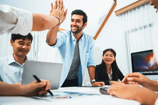 Analyst Team Leader Celebrate High Five Together His Colleague Successful — Stock Photo, Image