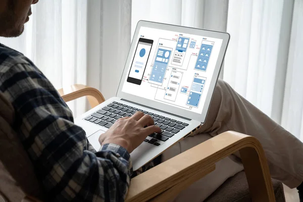 Model mobil uygulama ve web sitesi için UX UI tasarım süreci. Profesyonel uygulama geliştiricisi için kablo grafiğinin yaratıcı prototipi .