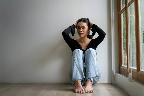 Depressed Young Asian Woman Mental Health Problem Mind Need Uttermost — Stock Photo, Image