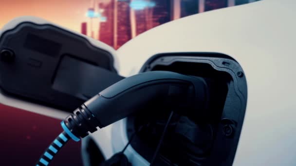 Крупный План Зарядное Устройство Подключить Электрическому Автомобилю Подзарядки Электрической Зарядной — стоковое видео