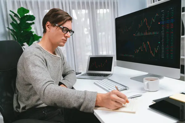 Smart Businessman Trader Casual Day Analyzing Profit Value Dynamic Increased — Stock Photo, Image