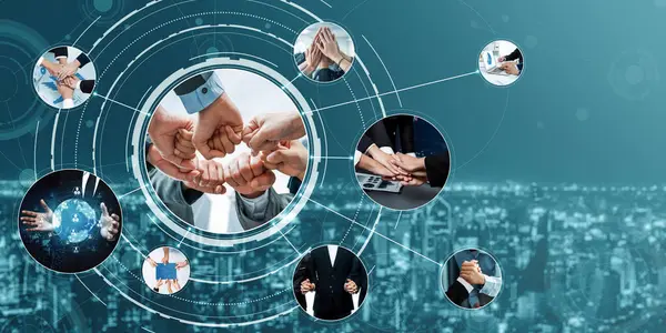 团队合作与人力资源人力资源管理技术概念在企业中的应用 与员工群体联网 支持同事之间的合作 团队合作与团结 — 图库照片