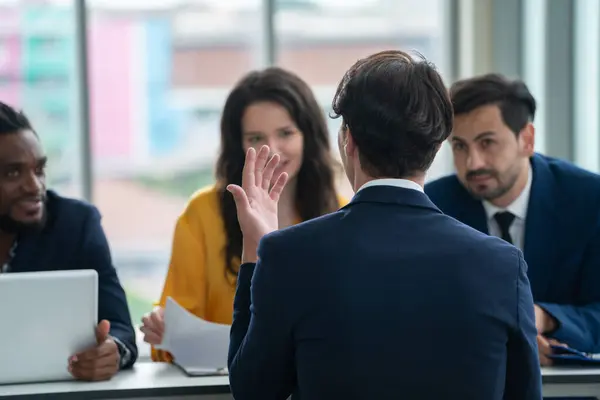Diversity Recruiters Interview Candidate Bright Office Group Human Resources Professionals — Stock Photo, Image