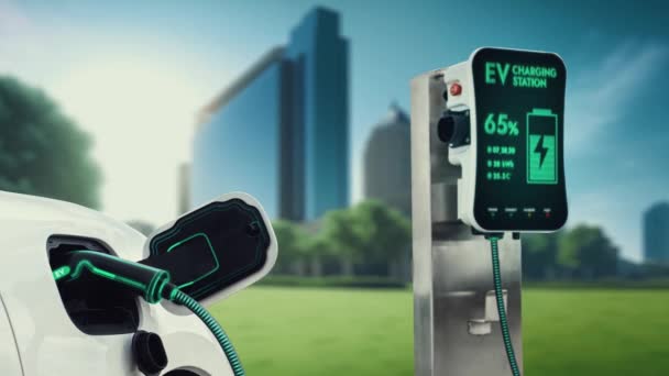 Elektrisk Bil Uppladdning Batteri Genom Futuristiska Smarta Laddare Från Eco — Stockvideo