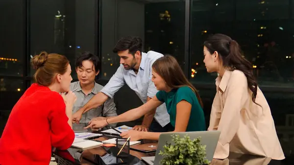Skilled Business Team Discussion Start Project Office Group Businesspeople Talking — Stock Photo, Image