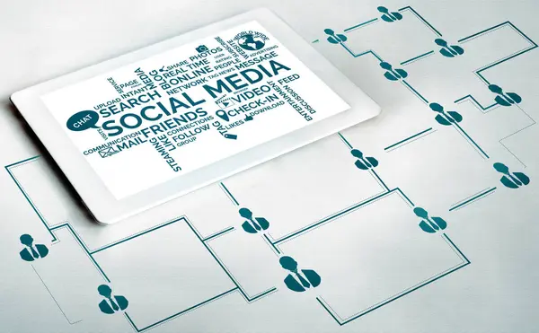 Social media and young people network concept. Modern graphic interface showing online social connection network and media channels to engage customer interaction in the digital business.