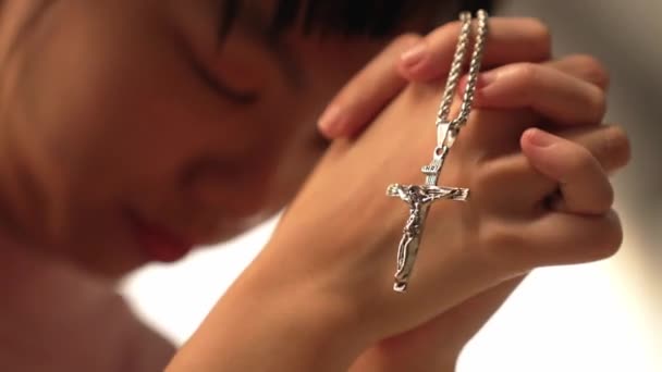 Sense Devotion Spiritual Fulfill Christian Catholic Follower Immerse Faith Slow — Stock Video