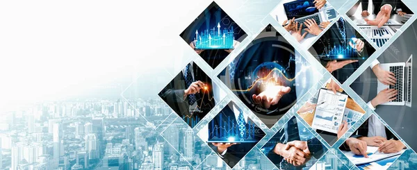 stock image Futuristic business digital financial data technology concept for future big data analytic and business intelligence research for businessman analyst invest decisions making panoramic banner vexel