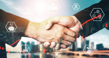 Finans ve Para İşlem Teknolojisi Konsepti. Modern bilgisayar uygulamasında fintech ticaret alışverişini, kar istatistik analizini ve piyasa analisti hizmetini gösteren simgesel grafik arayüzü. uds