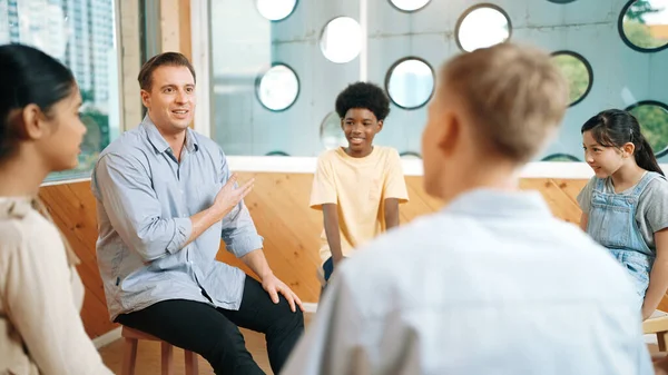 Smart Teacher Talking Mental Health Problem Sharing Idea Boy Group — Stock Photo, Image