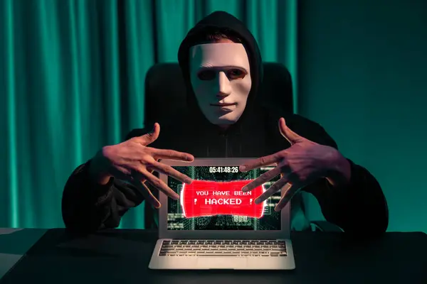 Masque Anonyme Criminel Réussi Faire Cryptage Mot Passe Programmant Pirater — Photo