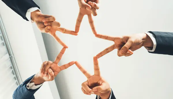 Business People Collaborate Business Synergy Cooperation Join Hand Star Frame — Stock Photo, Image