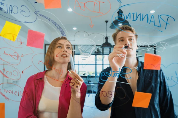 Couple Young Creative Start Business People Brainstorming Idea Solving Problems — Stock Photo, Image