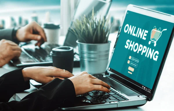 Online shopping and Internet Money Payment Transaction Technology. Modern graphic interface showing e-commerce retail store for customer to purchase product on website and pay by online transfer. uds