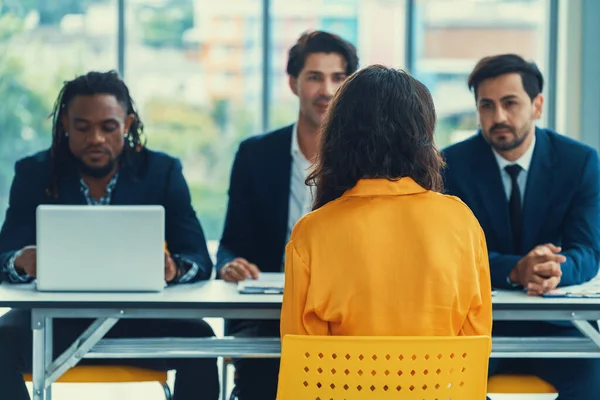 Diversity Recruiters Interview Candidate Bright Office Group Human Resources Professionals — Stock Photo, Image