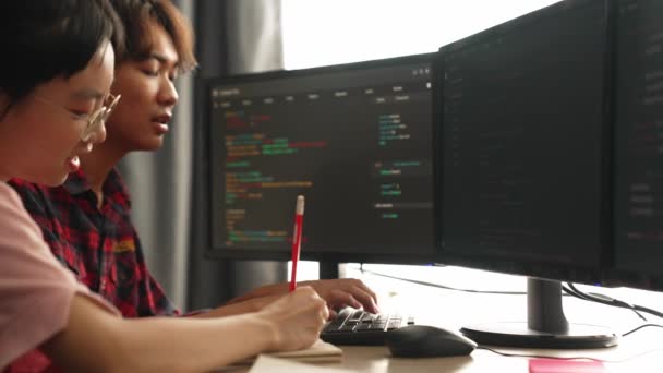 Slow Motion Back End Software Developer Engineer Computer Programming Working — Stock video