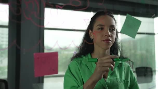 Jeune Employé Hispanique Écrivant Sur Des Notes Collantes Colorées Femme — Video