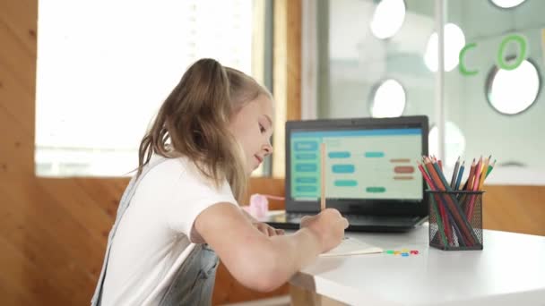 Csinos Diák Gondolkodás Vagy Csinál Házi Feladatot Miközben Nézi Laptop — Stock videók
