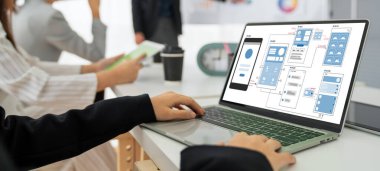 Model mobil uygulama ve web sitesi için UX UI tasarım süreci. Profesyonel uygulama geliştiricisi için kablo grafiğinin yaratıcı prototipi .