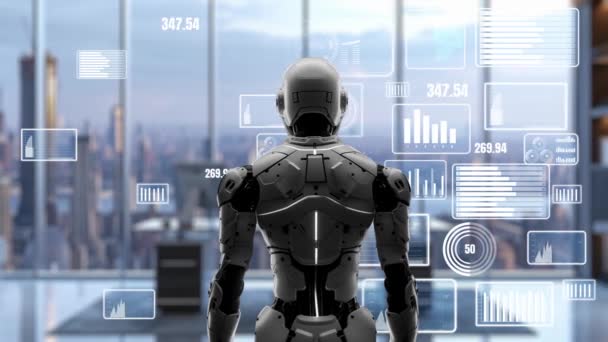 未来的机器人工程人工智能解决方案与Lisp 一种营销机器人自动化 Llm技术分析和网络通信的战略算法 3D演示人工智能 — 图库视频影像