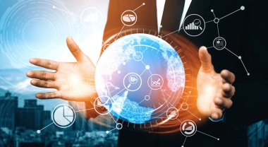 İş ve Finans Konsepti Veri Analizi. Dijital iş stratejisi için gelecekteki kar analitik bilgisayar teknolojisini, çevrimiçi pazarlama araştırma ve bilgi raporunu gösteren arayüz. uds