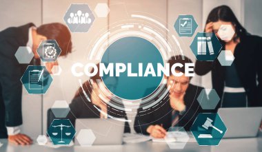 Uluslararası standartları karşılamak için iş kalitesi politika planlaması için uyum kuralı kanunu ve düzenleme grafik arayüzü. uds