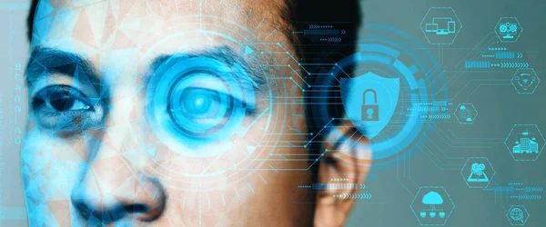 Jövőbeli Kiberbiztonsági Adatvédelem Biometrikus Szkenneléssel Emberi Szemmel Hogy Feltárja Hozzáférést — Stock Fotó