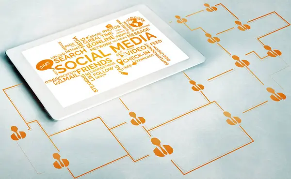 Social media and young people network concept. Modern graphic interface showing online social connection network and media channels to engage customer interaction in the digital business.