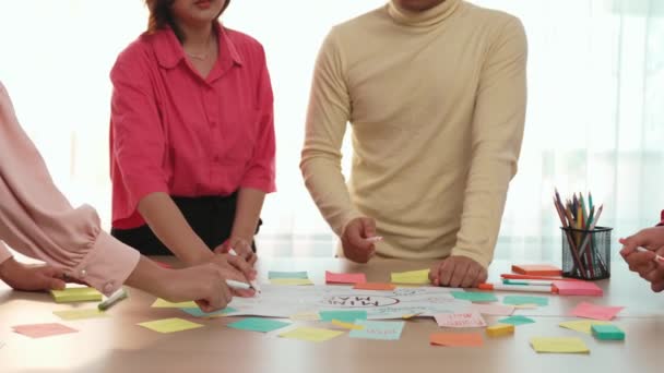 Slow Motion Hand Closeup Startup Employee Team Brainstorming Strategic Marketing — Stock Video
