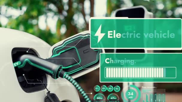 Recharge Voiture Électrique Avec Affichage Holographique Numérique État Batterie Par — Video