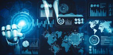 XAI 3D yorumlama fütürist robot teknolojisi geliştirme, yapay zeka yapay zekası ve makine öğrenme konsepti. İnsan hayatının geleceği için küresel robot biyonik bilim araştırması.