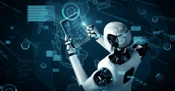 Xai Ilustrace Future Financial Technology Control Robot Huminoid Uses Machine — Stock fotografie