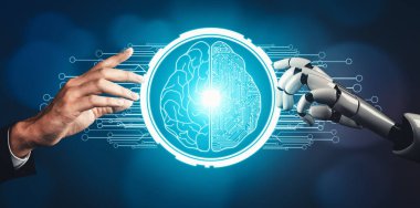 XAI 3D yorumlama fütürist robot teknolojisi geliştirme, yapay zeka yapay zekası ve makine öğrenme konsepti. İnsan hayatının geleceği için küresel robot biyonik bilim araştırması.