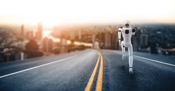 Xai Ilustracja Running Robot Humanoid Pokazując Szybki Ruch Energię Życiową — Zdjęcie stockowe