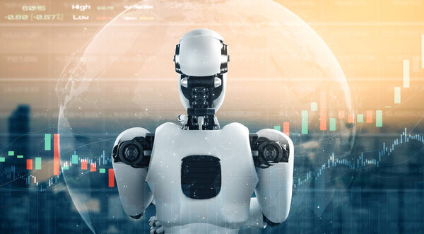 XAI 3d illustration Future financial technology controlled by AI robot using machine learning and artificial intelligence to analyze business data and give advice on investment and trading decision