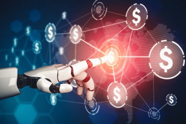 XAI 3D yorumlama fütürist robot teknolojisi geliştirme, yapay zeka yapay zekası ve makine öğrenme konsepti. İnsan hayatının geleceği için küresel robot biyonik bilim araştırması.