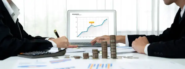 Business Intelligence Analytiker Verwenden Software Auf Dem Laptop Finanzdaten Dashboard — Stockfoto