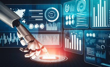 XAI 3D yorumlama fütürist robot teknolojisi geliştirme, yapay zeka yapay zekası ve makine öğrenme konsepti. İnsan hayatının geleceği için küresel robot biyonik bilim araştırması.