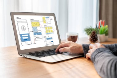 Model mobil uygulama ve web sitesi için UX UI tasarım süreci. Profesyonel uygulama geliştiricisi için kablo grafiğinin yaratıcı prototipi .