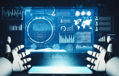 XAI 3D yorumlama fütürist robot teknolojisi geliştirme, yapay zeka yapay zekası ve makine öğrenme konsepti. İnsan hayatının geleceği için küresel robot biyonik bilim araştırması.