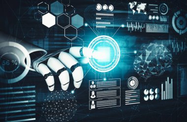 XAI 3D yorumlama fütürist robot teknolojisi geliştirme, yapay zeka yapay zekası ve makine öğrenme konsepti. İnsan hayatının geleceği için küresel robot biyonik bilim araştırması.